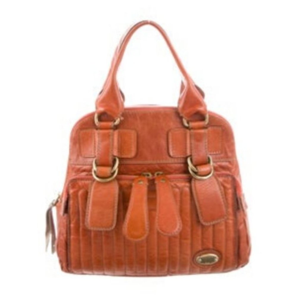 Chloe Vintage Quilted Bay Large Leather Bag in Whiskey Orange
